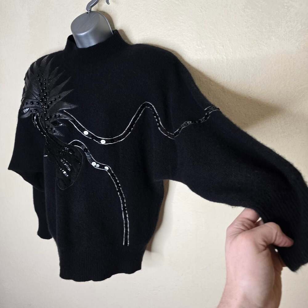 The Glory 3 By Gloria Furman Black Embellished Lambswool Angora Sweater with Lea - Picture 3 of 8